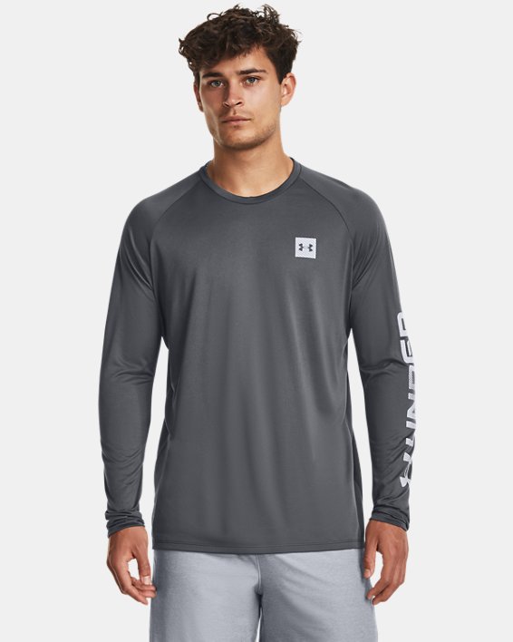 เสื้อแขนยาว UA Tech™ Print Fill สำหรับผู้ชาย in Gray image number 0